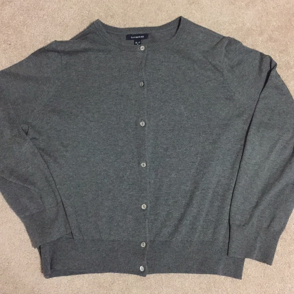 Supima cotton cardigan sweater Lands End grey xl/p